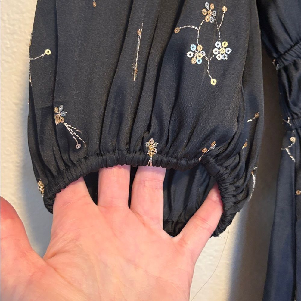 MAJE Black Satin Sequin-embellished satin mini dress size 40 (large) - Picture 9 of 12